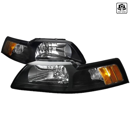Spec-D Tuning 99-04 Ford Mustang Crystal Housing Headlights Black 2LH-MST99JM-RS